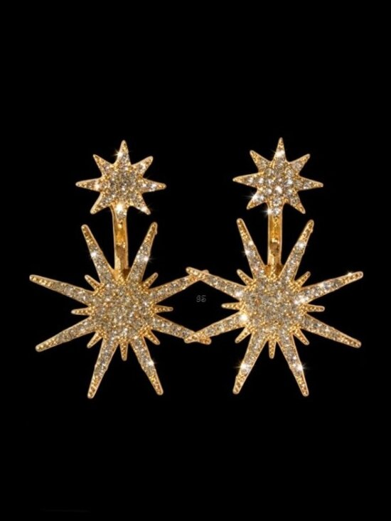 None Jewelry - Gold Crystal Starburst Convertible Statement Earrings